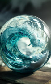 Glass sphere sea waves