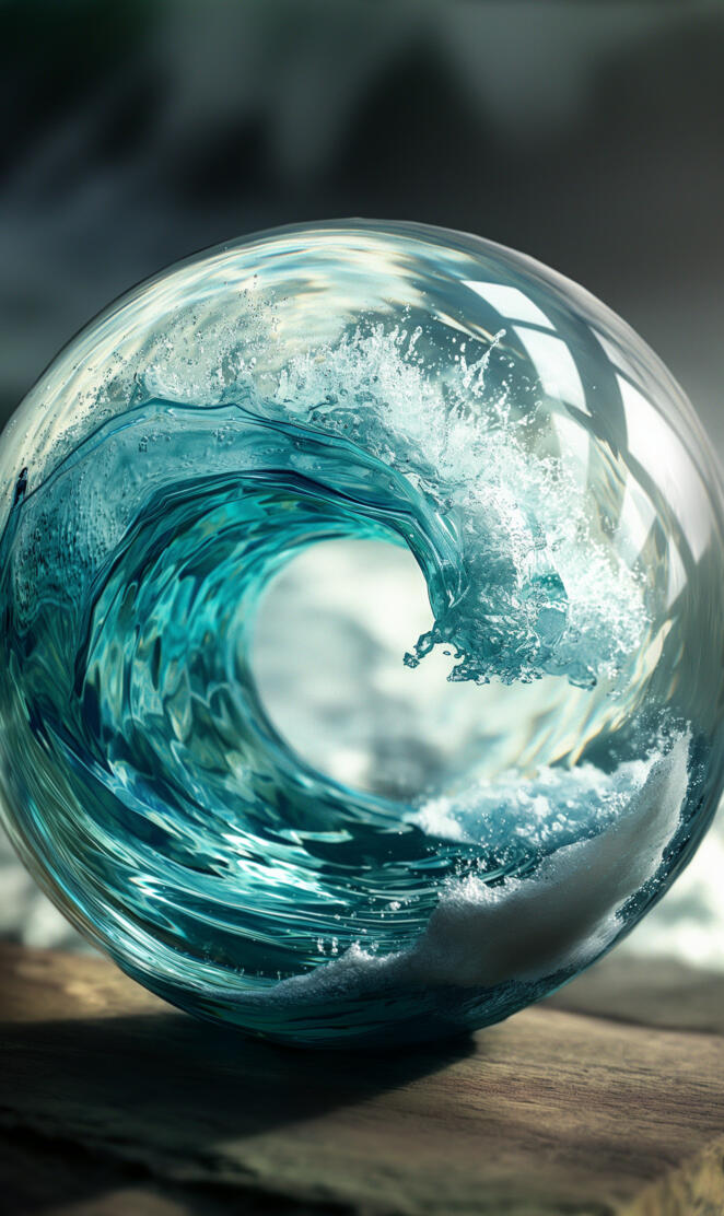 Glass sphere sea waves