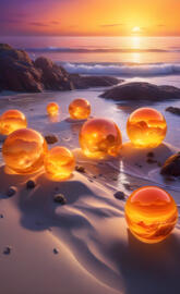 fluorescent yooperlite balls on a beach shore