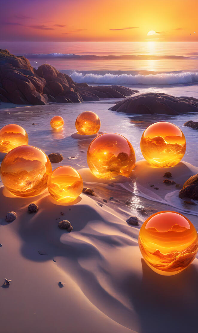 fluorescent yooperlite balls on a beach shore