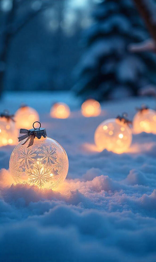 Christmas decoration with ornaments on snow