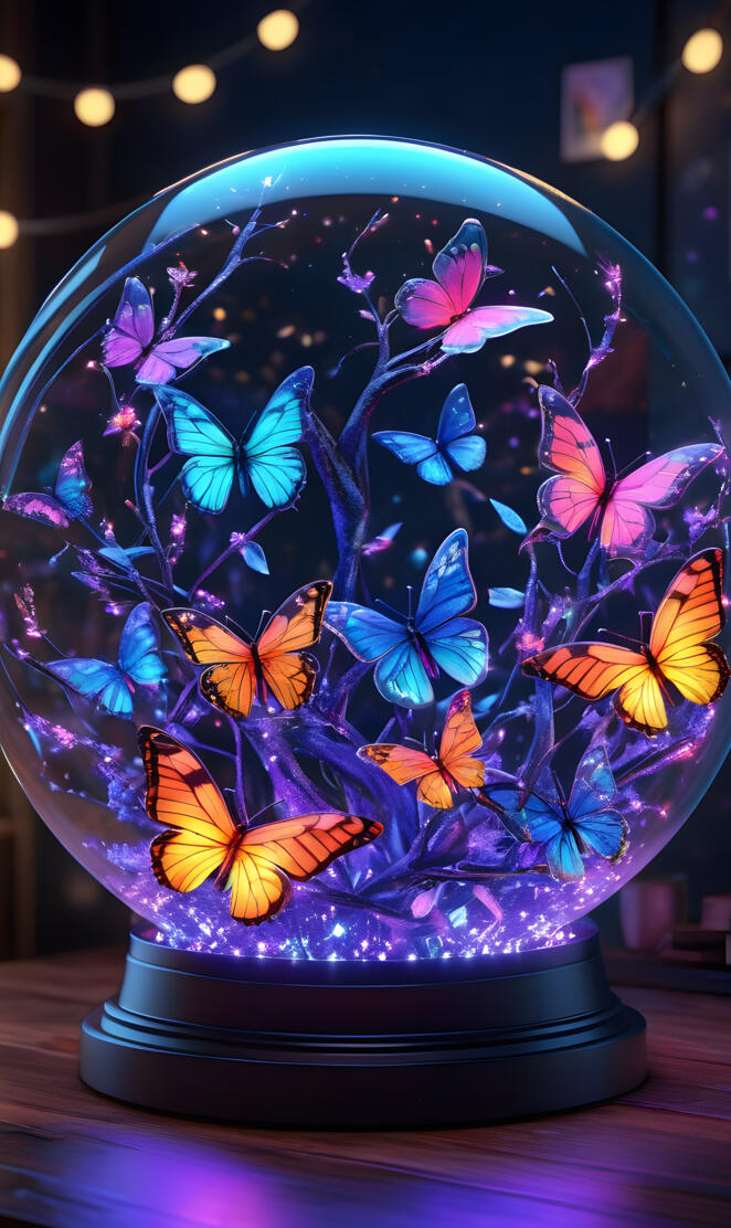 a blue and purple vase with butterflies