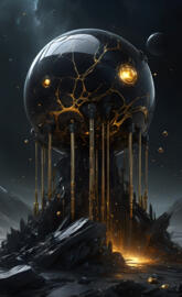 Black Gilded Marble Sphere Building