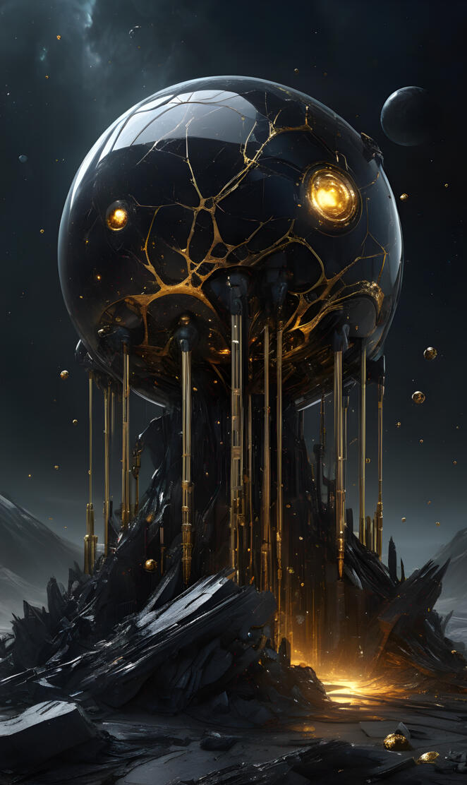 Black Gilded Marble Sphere Building