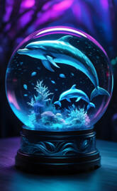 laser engraved synthwave dolphin sphere