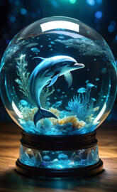 lone 3d laser dolphin in glass orb