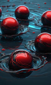 spheres water red black and blue