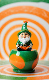 a small figurine on a colorful egg