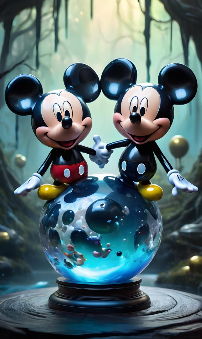 a blue and white ceramic vase with cartoon characters on it