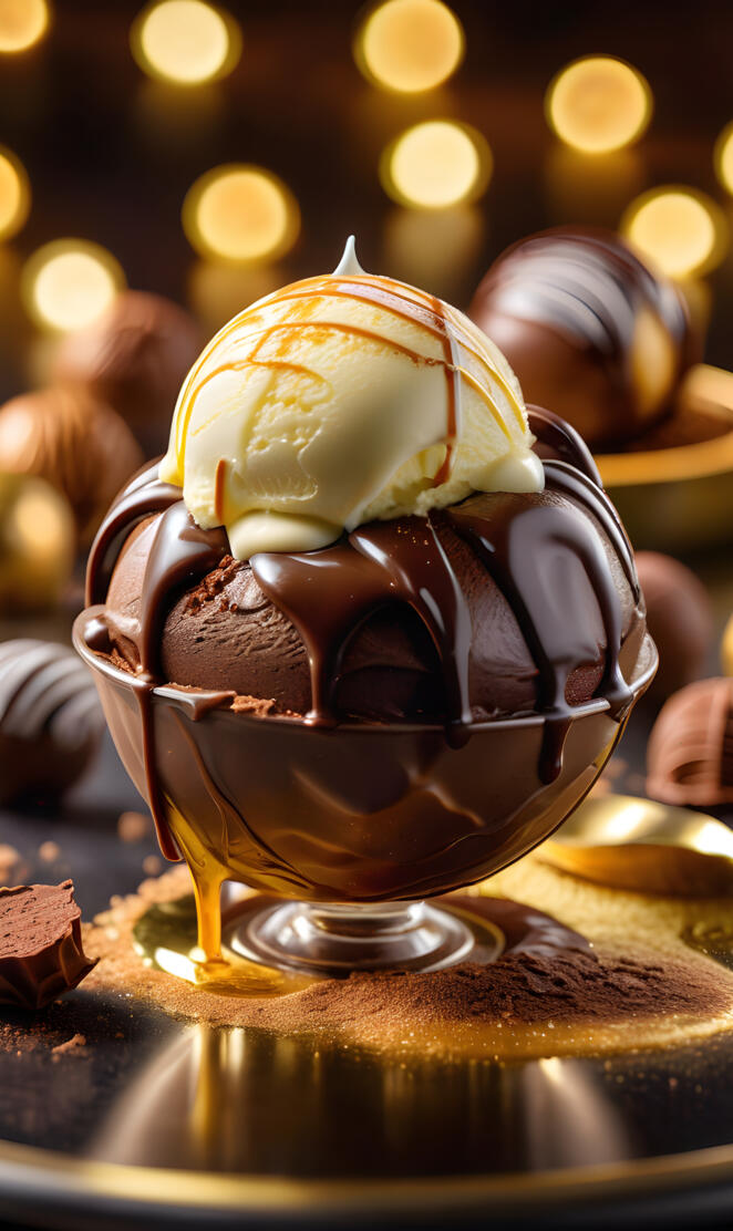 a chocolate cupcake with a scoop of ice cream on top