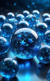 a group of blue and white sphere