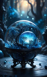 a blue sphere with water drops on it
