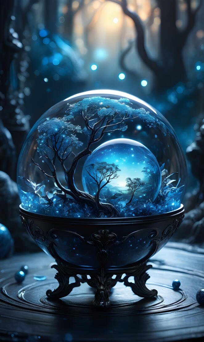a blue sphere with water drops on it
