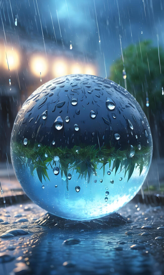 a blue sphere with water droplets on it