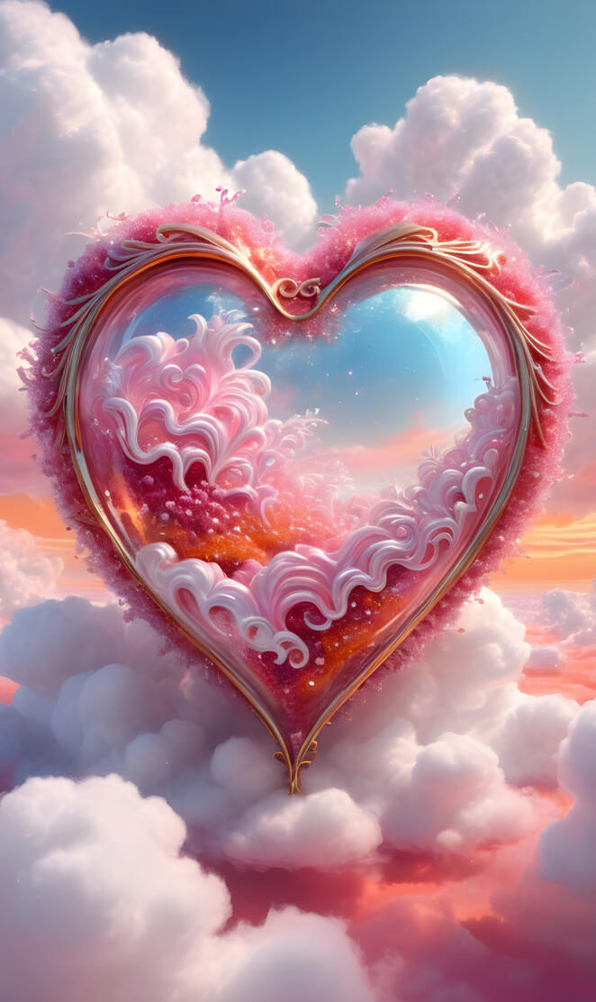 a red and white sphere with clouds in the background