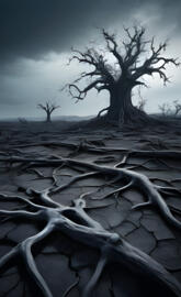 In a surreal, twilight realm, an immense, floating sphere of liquid gl