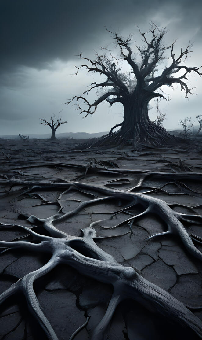 In a surreal, twilight realm, an immense, floating sphere of liquid gl