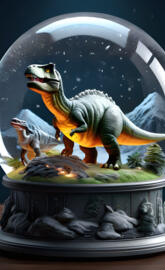 a dinosaur statue in a tank