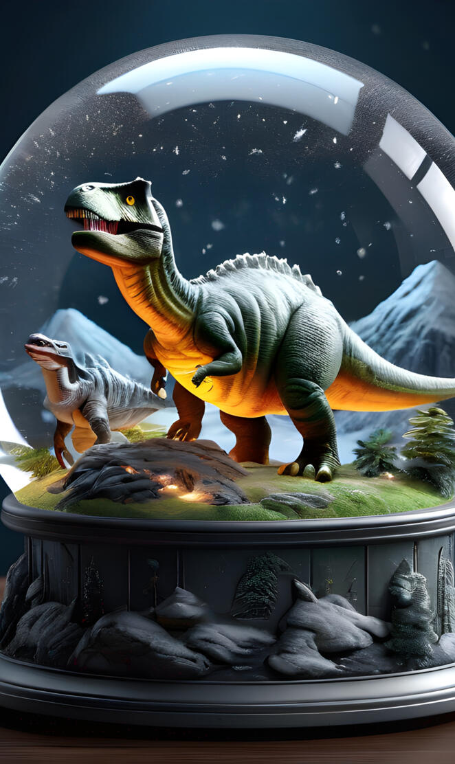 a dinosaur statue in a tank