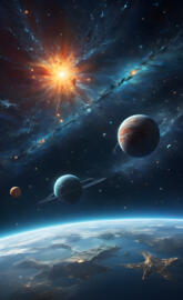 Star about to go nova as seen from alien planet.