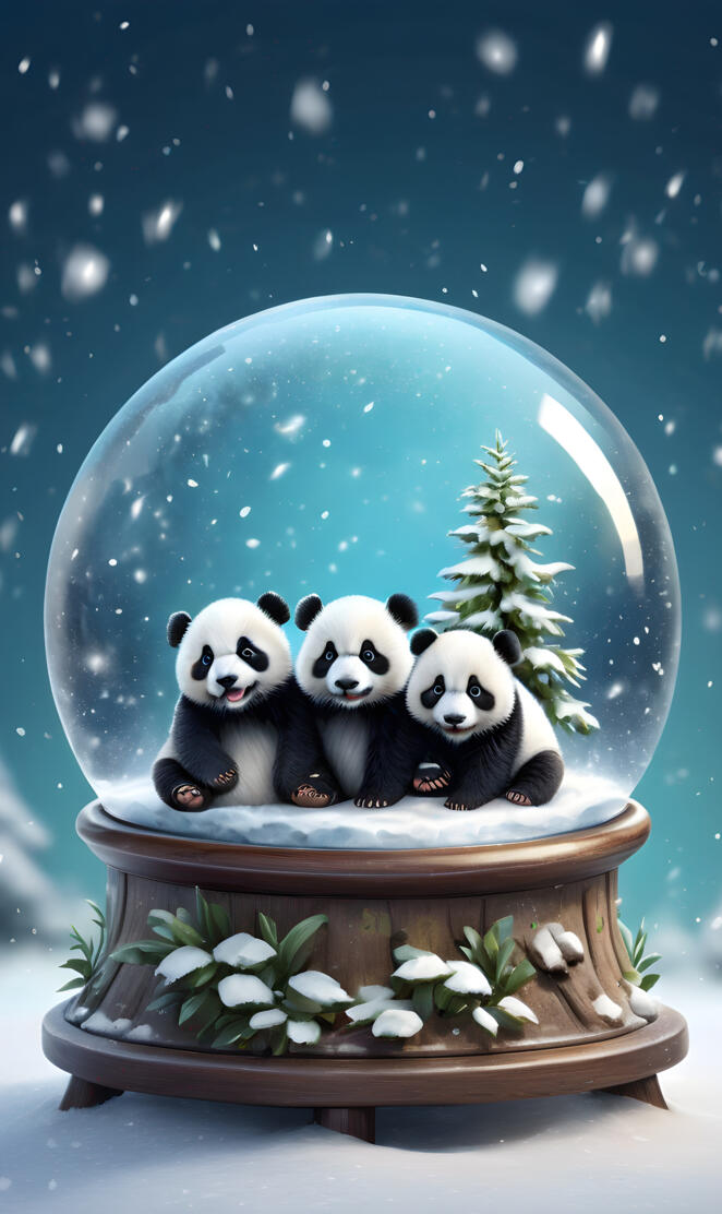 a group of pandas sitting on a cake