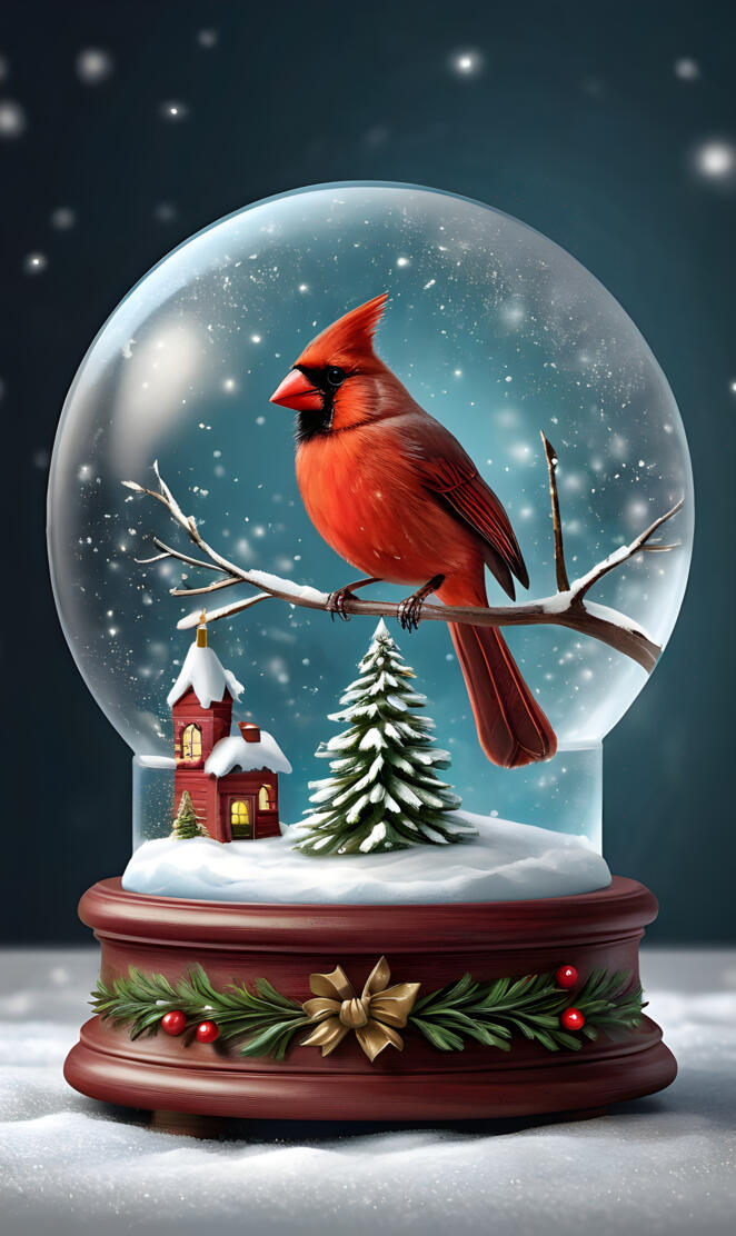 a bird in a snow globe