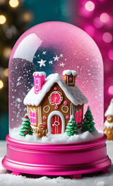 pink gingerbread house christmas snow globe