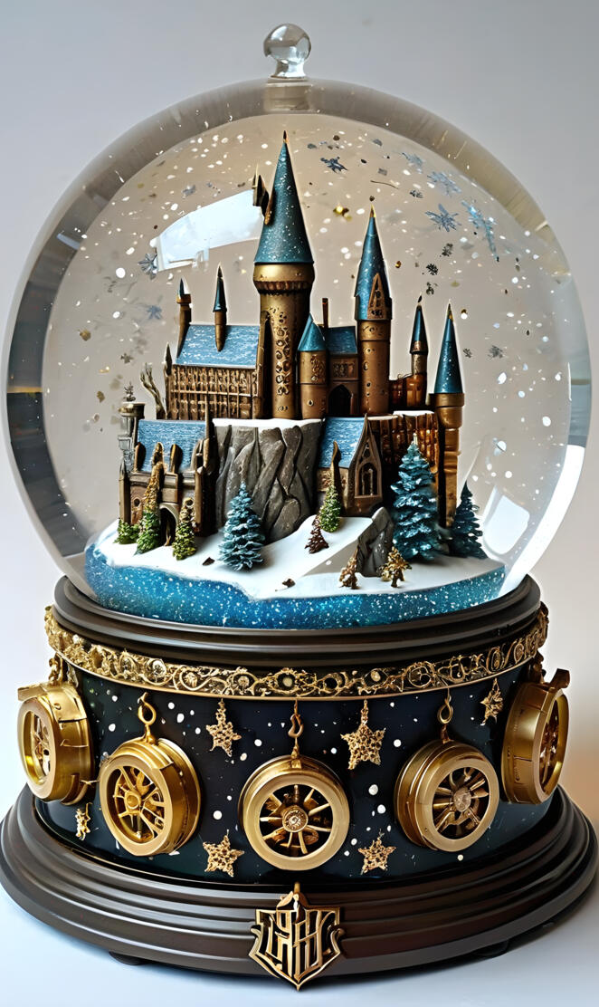steampunk Hogwarts Christmas snow globes