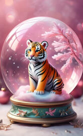 cute tiger inside a glass ball