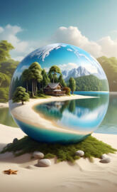 a glass ball with a view at the lake