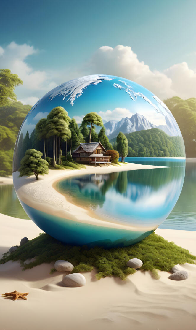 a glass ball with a view at the lake