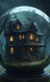 Spooky haunted house in a globe