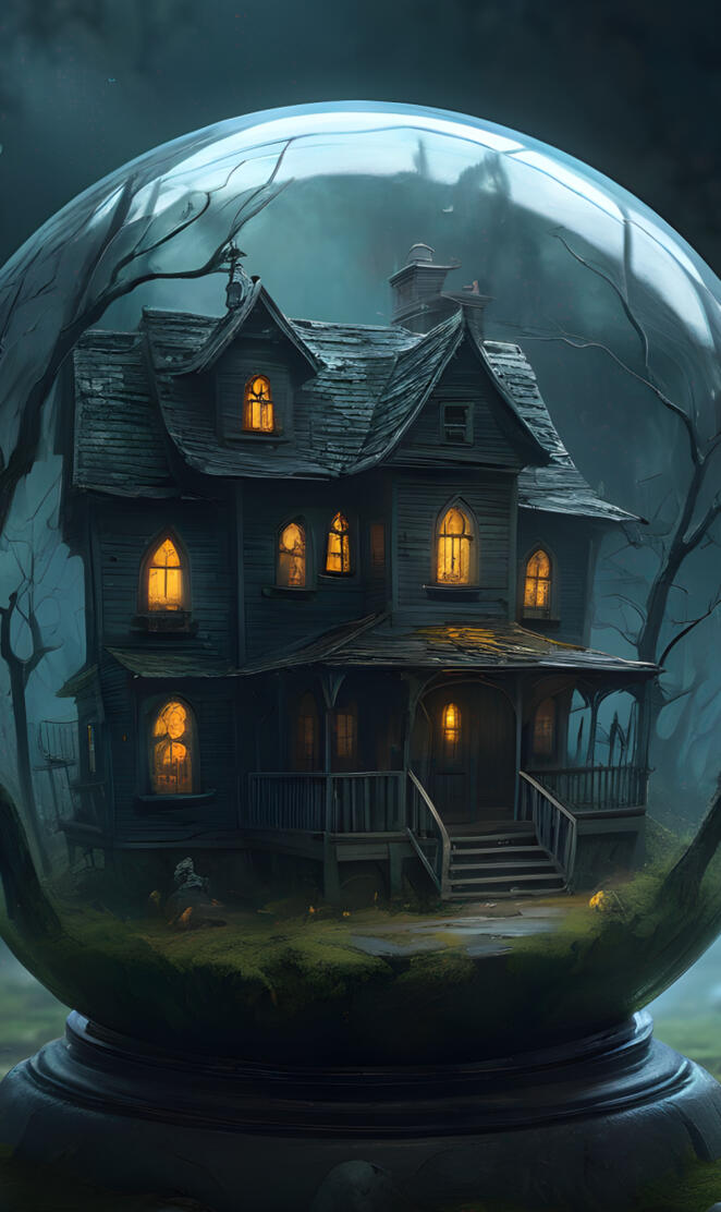 Spooky haunted house in a globe