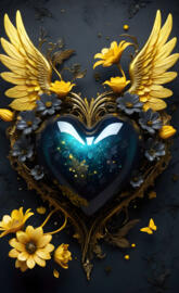 a blue globe with yellow flowers