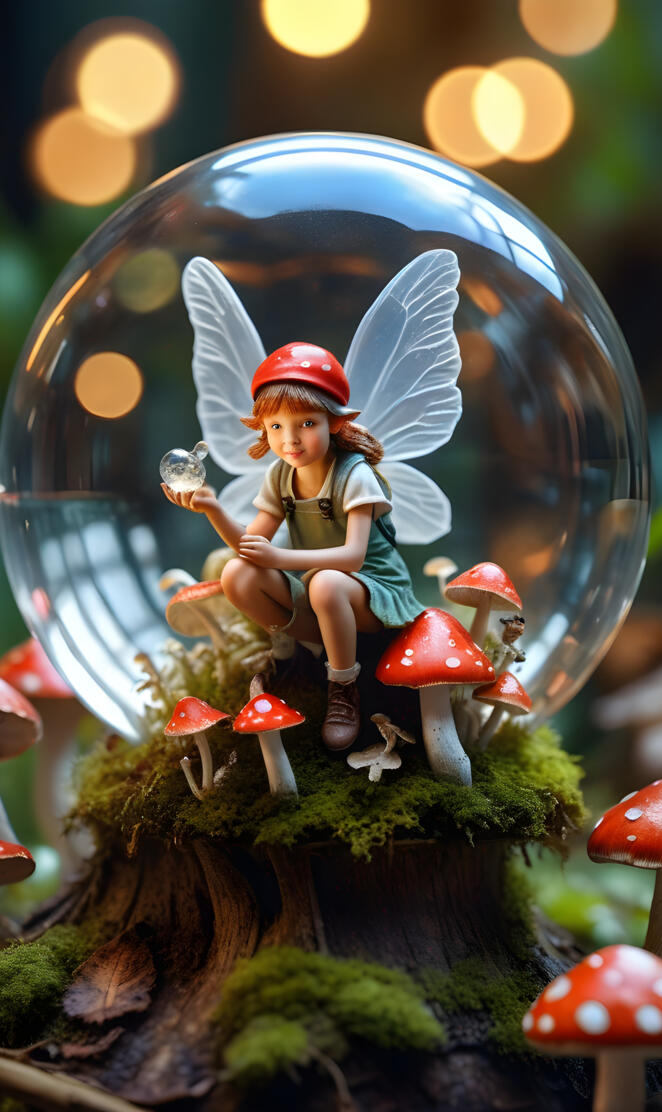 globe and fairy holding a bead