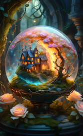 a large glass vase with flowers