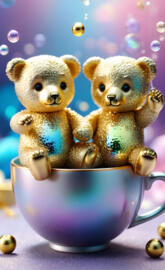 a couple of teddy bears on a globe