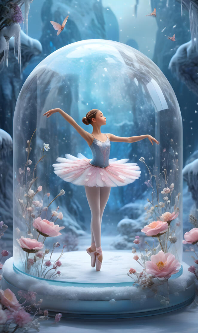 beautiful ballerina dancing in a snow globe