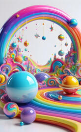 a colorful painting of a blue globe and a blue globe