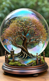 a tree with a globe in the background