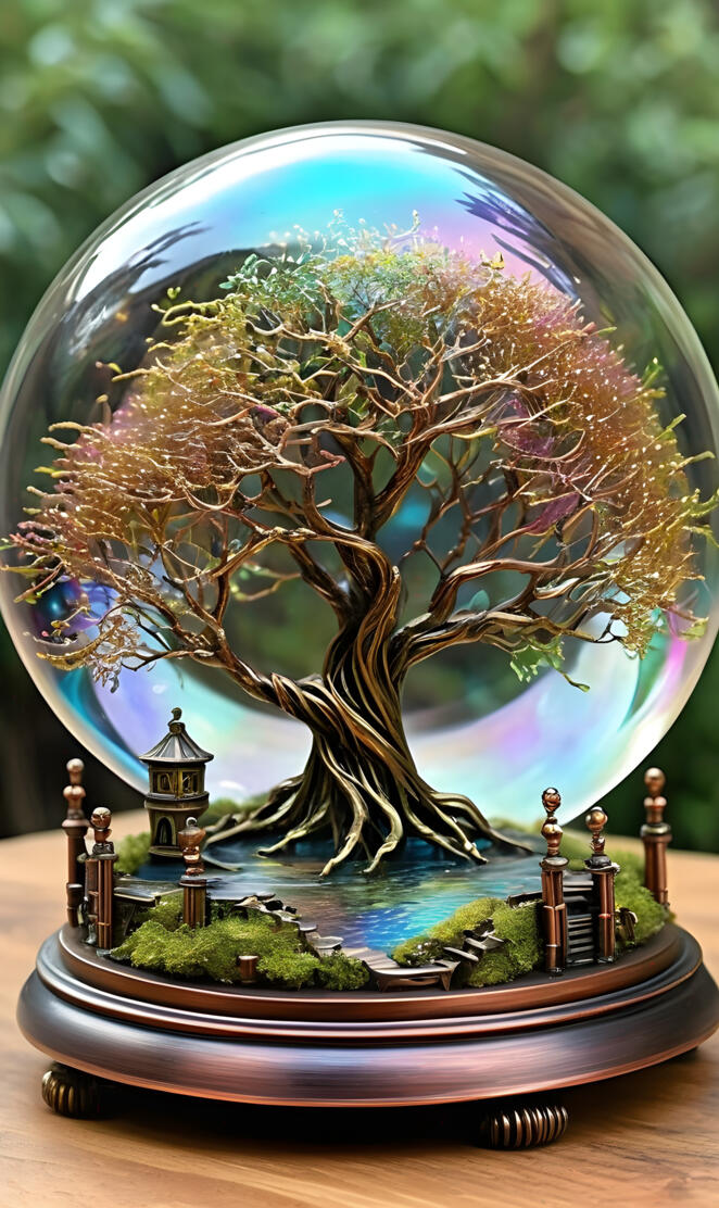 a tree with a globe in the background