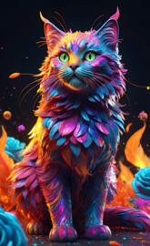 full length neon fire powder feather large cat animal glossy wet