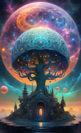 a large globe with a city in the background