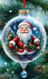 a Christmas globe with Santa Claus image on