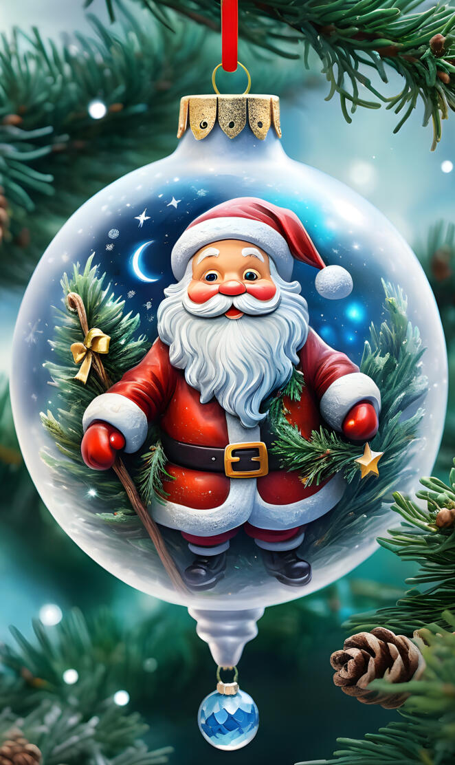 a Christmas globe with Santa Claus image on