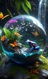Frog Fantasy Globe in a Forest with butterflies