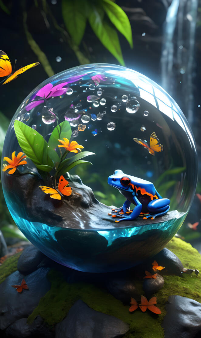 Frog Fantasy Globe in a Forest with butterflies