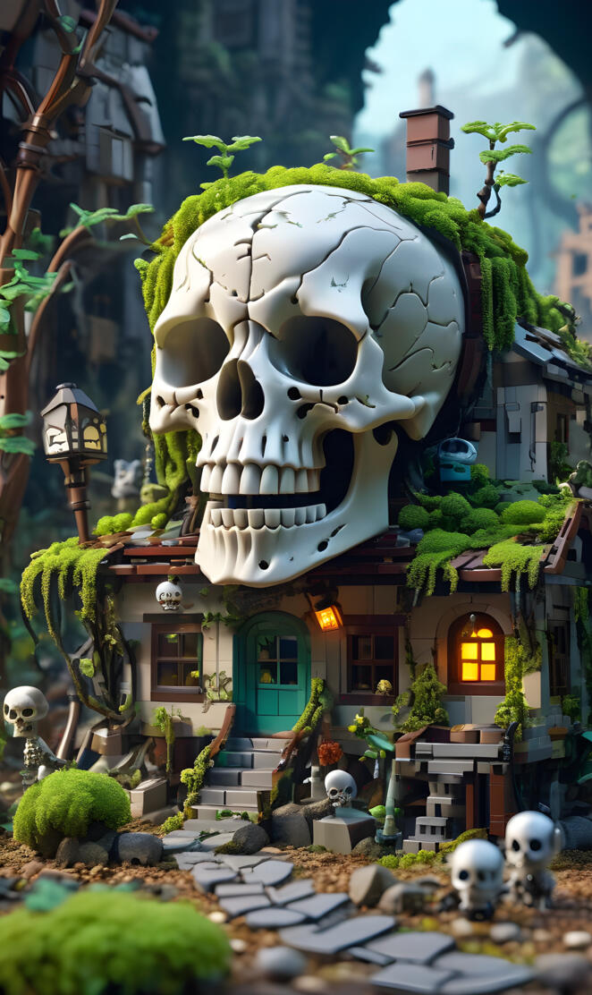 house with a large globe in the front