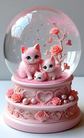 a pink cake with kittens on top