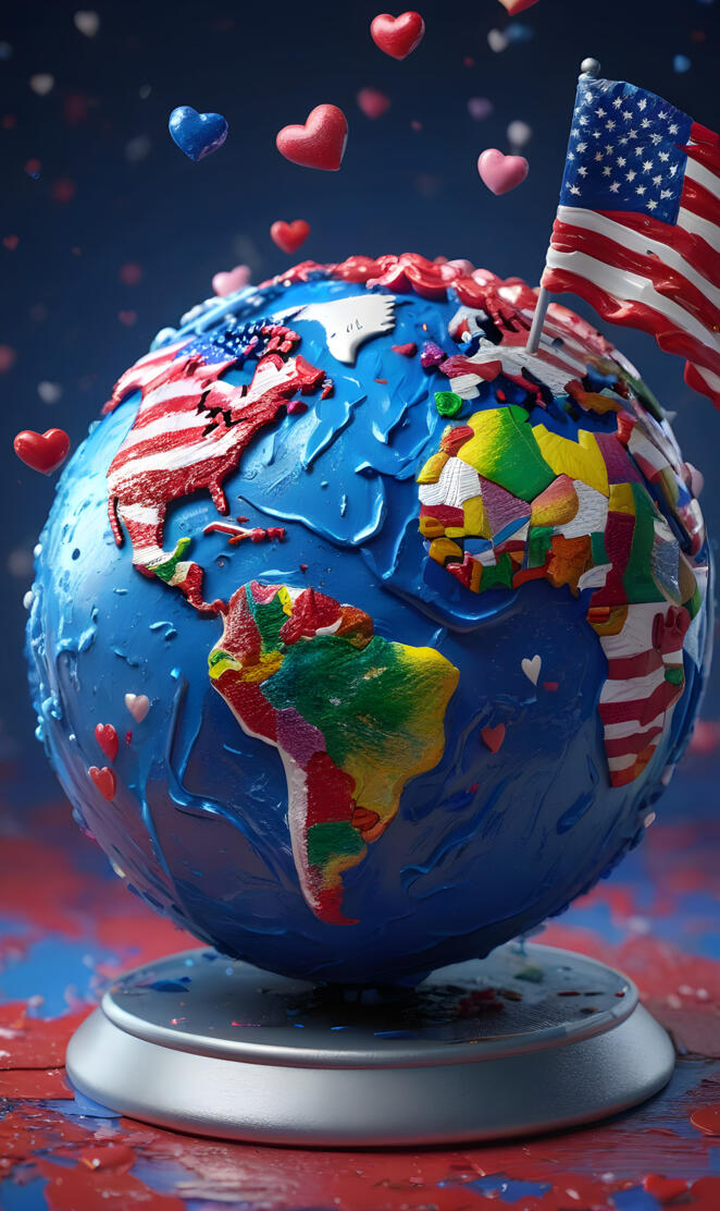 a colorful world with a flag